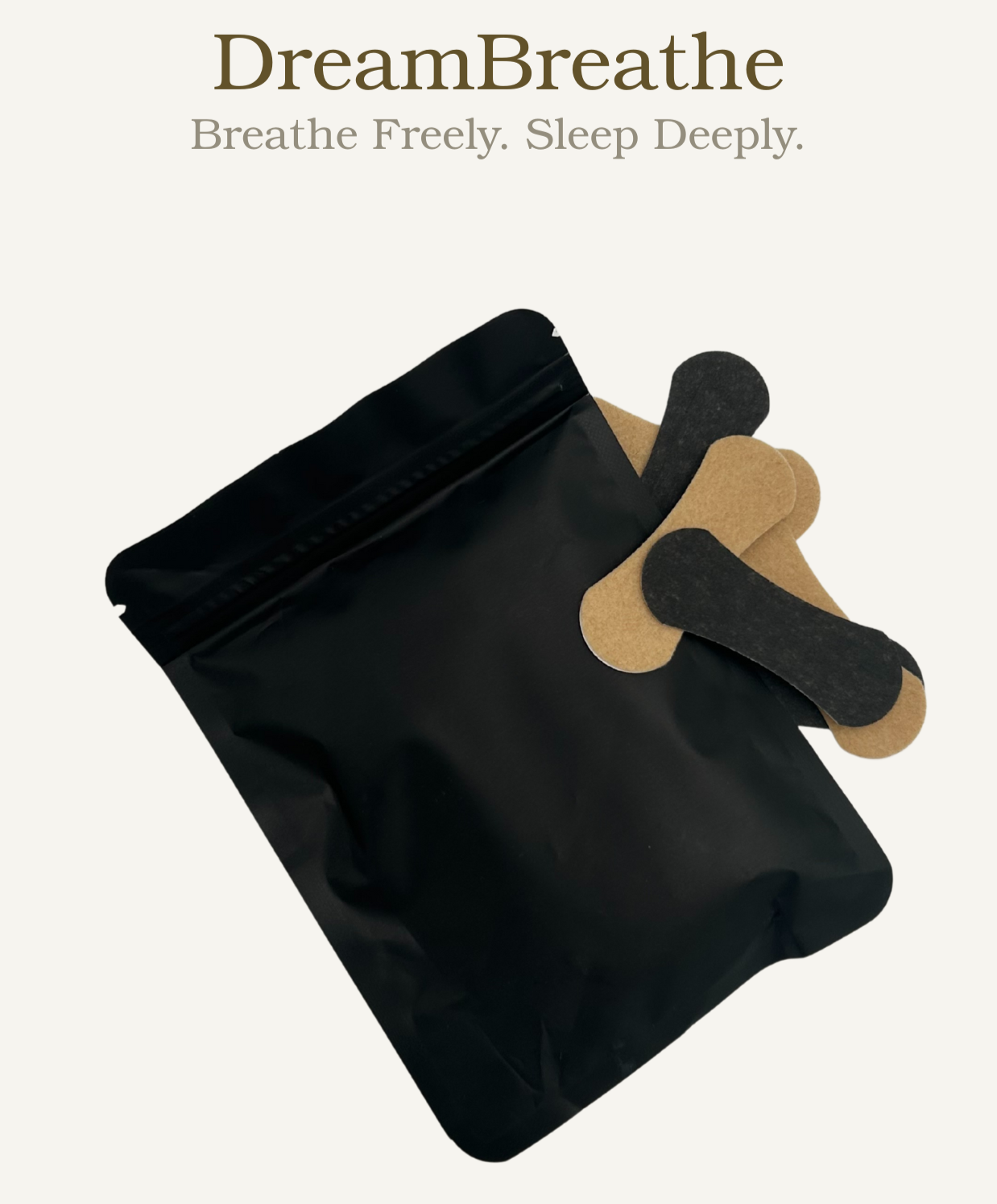 Black pillow with brown accents on a white background, featuring 'DreamBreathe' branding.